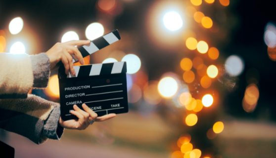 Clapperboard on a film set