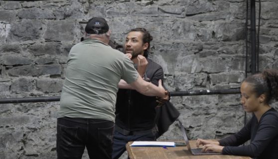 Edward Buffalo Bromberg, Seear Kohi and Omeya Simbizi improvising in Sligo. Credit: Thomas Briat. Courtesy Border Crossings Theatre Company.