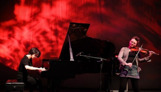 Izumi Kimura (piano), Cora Venus Lunny (violin) at Jazz Connective, Project Arts Centre, 2019. Image by Maarit Kytoharju.