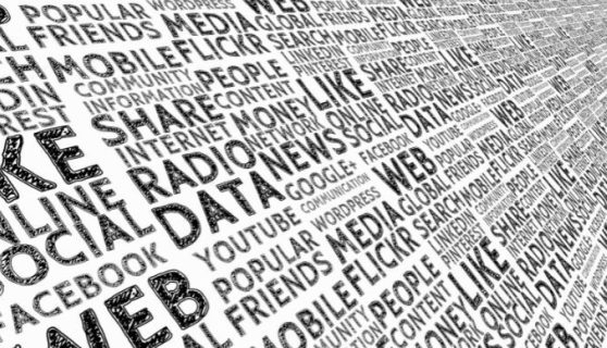 Columns of black text with words relating to data and information such as mobile, internet, web, like and so on.