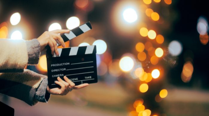 Clapperboard on a film set