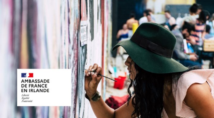 Embassy of France in Ireland logo with image of an artist at work