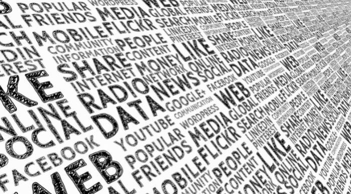 Columns of black text with words relating to data and information such as mobile, internet, web, like and so on.